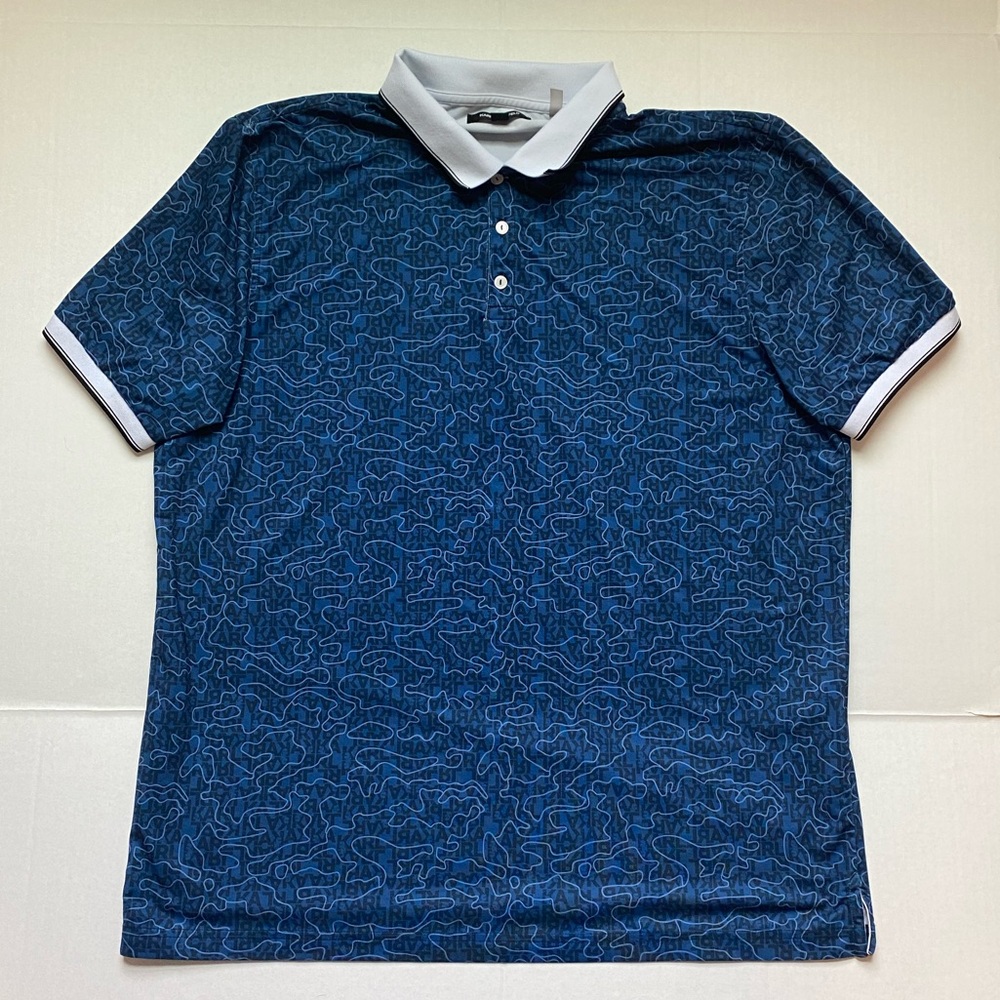 Karl Lagerfeld‎ Paris Blue Camo/Name Print Summer Performance Polo